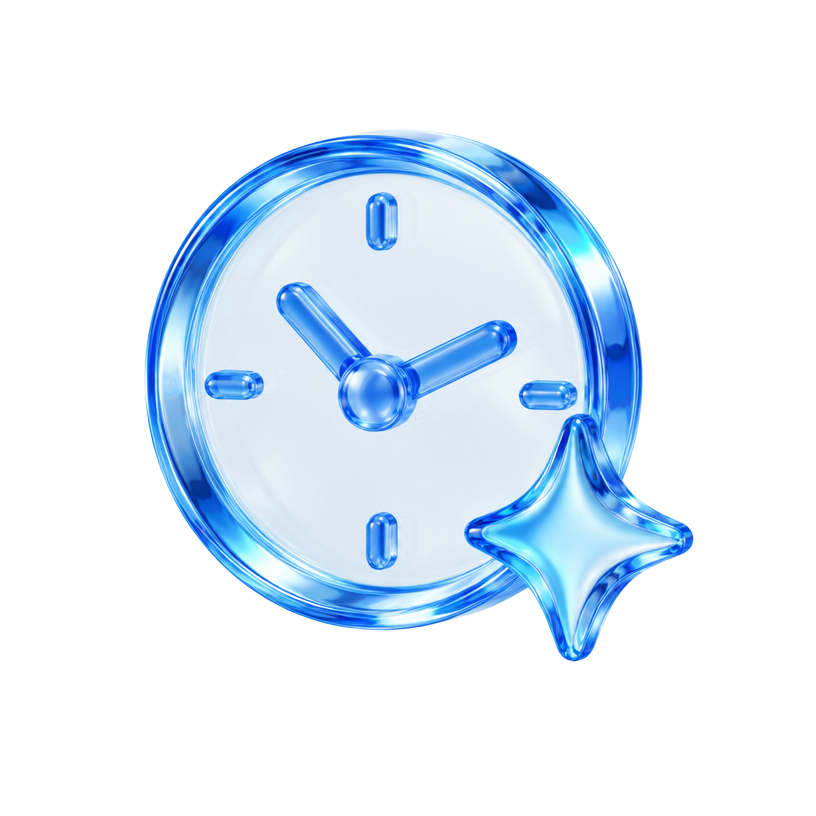 Glass clock and sparkle icon